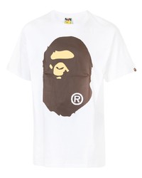 weißes bedrucktes T-Shirt mit einem Rundhalsausschnitt von A Bathing Ape