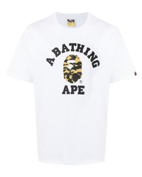 weißes bedrucktes T-Shirt mit einem Rundhalsausschnitt von A Bathing Ape