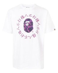 weißes bedrucktes T-Shirt mit einem Rundhalsausschnitt von A Bathing Ape