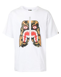 weißes bedrucktes T-Shirt mit einem Rundhalsausschnitt von A Bathing Ape