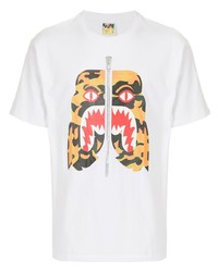 weißes bedrucktes T-Shirt mit einem Rundhalsausschnitt von A Bathing Ape