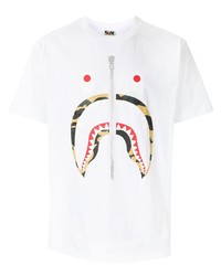 weißes bedrucktes T-Shirt mit einem Rundhalsausschnitt von A Bathing Ape