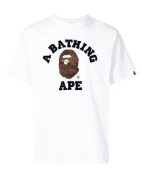 weißes bedrucktes T-Shirt mit einem Rundhalsausschnitt von A Bathing Ape