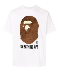 weißes bedrucktes T-Shirt mit einem Rundhalsausschnitt von A Bathing Ape