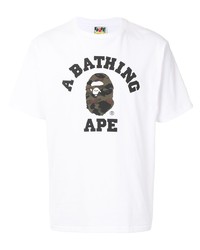 weißes bedrucktes T-Shirt mit einem Rundhalsausschnitt von A Bathing Ape