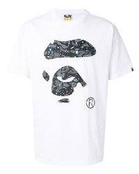 weißes bedrucktes T-Shirt mit einem Rundhalsausschnitt von A Bathing Ape