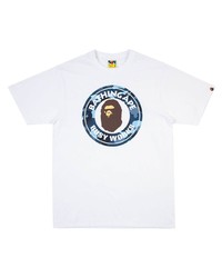 weißes bedrucktes T-Shirt mit einem Rundhalsausschnitt von A Bathing Ape