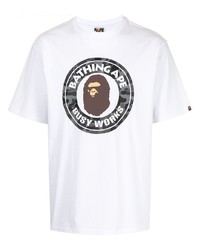 weißes bedrucktes T-Shirt mit einem Rundhalsausschnitt von A Bathing Ape