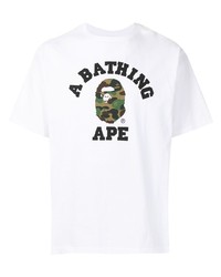 weißes bedrucktes T-Shirt mit einem Rundhalsausschnitt von A Bathing Ape