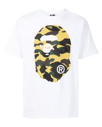 weißes bedrucktes T-Shirt mit einem Rundhalsausschnitt von A Bathing Ape