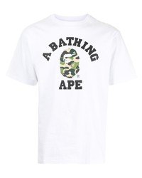 weißes bedrucktes T-Shirt mit einem Rundhalsausschnitt von A Bathing Ape