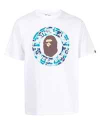 weißes bedrucktes T-Shirt mit einem Rundhalsausschnitt von A Bathing Ape