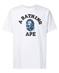 weißes bedrucktes T-Shirt mit einem Rundhalsausschnitt von A Bathing Ape