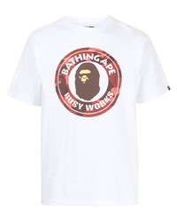 weißes bedrucktes T-Shirt mit einem Rundhalsausschnitt von A Bathing Ape