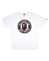 weißes bedrucktes T-Shirt mit einem Rundhalsausschnitt von A Bathing Ape