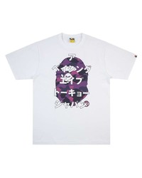 weißes bedrucktes T-Shirt mit einem Rundhalsausschnitt von A Bathing Ape