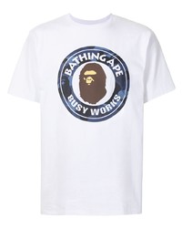 weißes bedrucktes T-Shirt mit einem Rundhalsausschnitt von A Bathing Ape