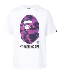 weißes bedrucktes T-Shirt mit einem Rundhalsausschnitt von A Bathing Ape