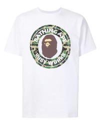 weißes bedrucktes T-Shirt mit einem Rundhalsausschnitt von A Bathing Ape