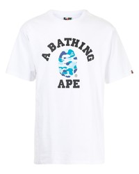 weißes bedrucktes T-Shirt mit einem Rundhalsausschnitt von A Bathing Ape