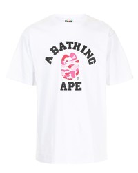 weißes bedrucktes T-Shirt mit einem Rundhalsausschnitt von A Bathing Ape