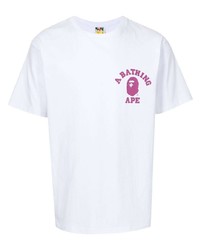 weißes bedrucktes T-Shirt mit einem Rundhalsausschnitt von A Bathing Ape