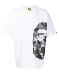 weißes bedrucktes T-Shirt mit einem Rundhalsausschnitt von A Bathing Ape