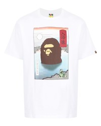 weißes bedrucktes T-Shirt mit einem Rundhalsausschnitt von A Bathing Ape