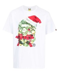 weißes bedrucktes T-Shirt mit einem Rundhalsausschnitt von A Bathing Ape