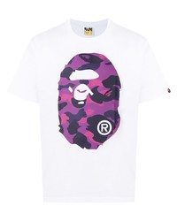 weißes bedrucktes T-Shirt mit einem Rundhalsausschnitt von A Bathing Ape