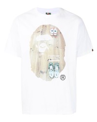 weißes bedrucktes T-Shirt mit einem Rundhalsausschnitt von A Bathing Ape