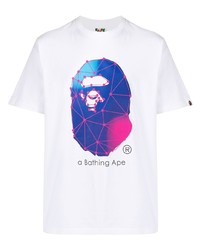 weißes bedrucktes T-Shirt mit einem Rundhalsausschnitt von A Bathing Ape