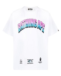 weißes bedrucktes T-Shirt mit einem Rundhalsausschnitt von A Bathing Ape