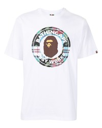 weißes bedrucktes T-Shirt mit einem Rundhalsausschnitt von A Bathing Ape