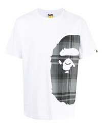 weißes bedrucktes T-Shirt mit einem Rundhalsausschnitt von A Bathing Ape