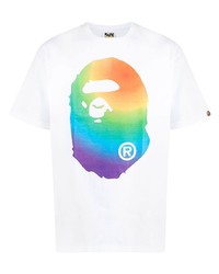 weißes bedrucktes T-Shirt mit einem Rundhalsausschnitt von A Bathing Ape