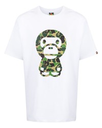 weißes bedrucktes T-Shirt mit einem Rundhalsausschnitt von A Bathing Ape