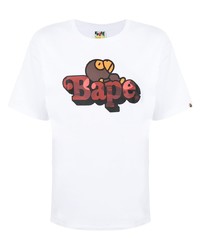 weißes bedrucktes T-Shirt mit einem Rundhalsausschnitt von A Bathing Ape