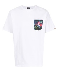 weißes bedrucktes T-Shirt mit einem Rundhalsausschnitt von A Bathing Ape