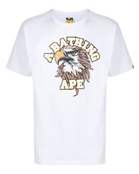 weißes bedrucktes T-Shirt mit einem Rundhalsausschnitt von A Bathing Ape