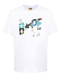 weißes bedrucktes T-Shirt mit einem Rundhalsausschnitt von A Bathing Ape