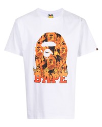 weißes bedrucktes T-Shirt mit einem Rundhalsausschnitt von A Bathing Ape