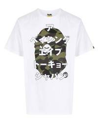 weißes bedrucktes T-Shirt mit einem Rundhalsausschnitt von A Bathing Ape