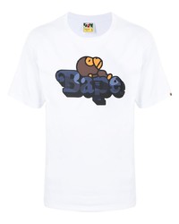 weißes bedrucktes T-Shirt mit einem Rundhalsausschnitt von A Bathing Ape