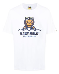 weißes bedrucktes T-Shirt mit einem Rundhalsausschnitt von A Bathing Ape