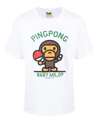 weißes bedrucktes T-Shirt mit einem Rundhalsausschnitt von A Bathing Ape