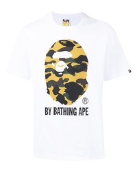 weißes bedrucktes T-Shirt mit einem Rundhalsausschnitt von A Bathing Ape