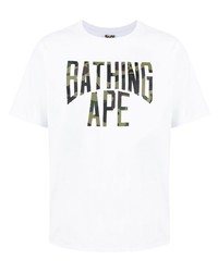 weißes bedrucktes T-Shirt mit einem Rundhalsausschnitt von A Bathing Ape