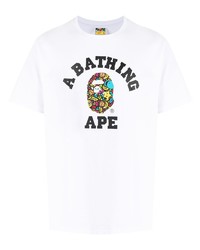 weißes bedrucktes T-Shirt mit einem Rundhalsausschnitt von A Bathing Ape