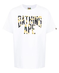 weißes bedrucktes T-Shirt mit einem Rundhalsausschnitt von A Bathing Ape